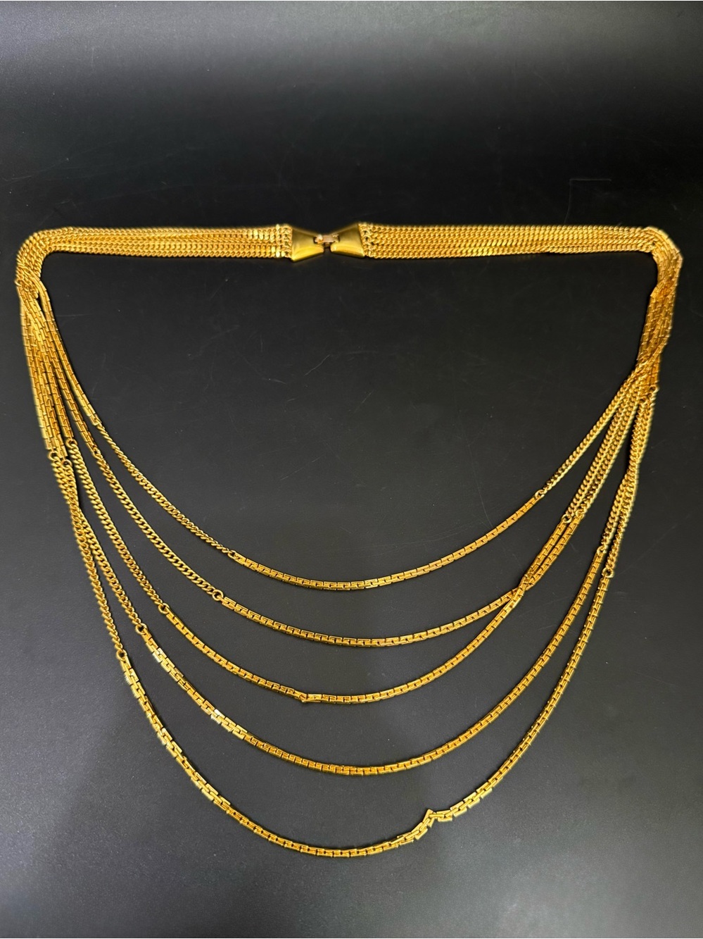 Vintage MONET Gold-tone Multistrand Five Graduated Draping Chain Necklace - Picture 2 of 12